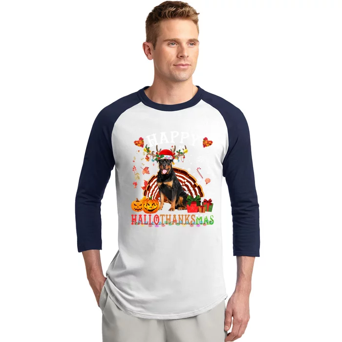 Halloween Thanksgiving Christmas Rottweiler Hallothanksmas Gift Baseball Sleeve Shirt