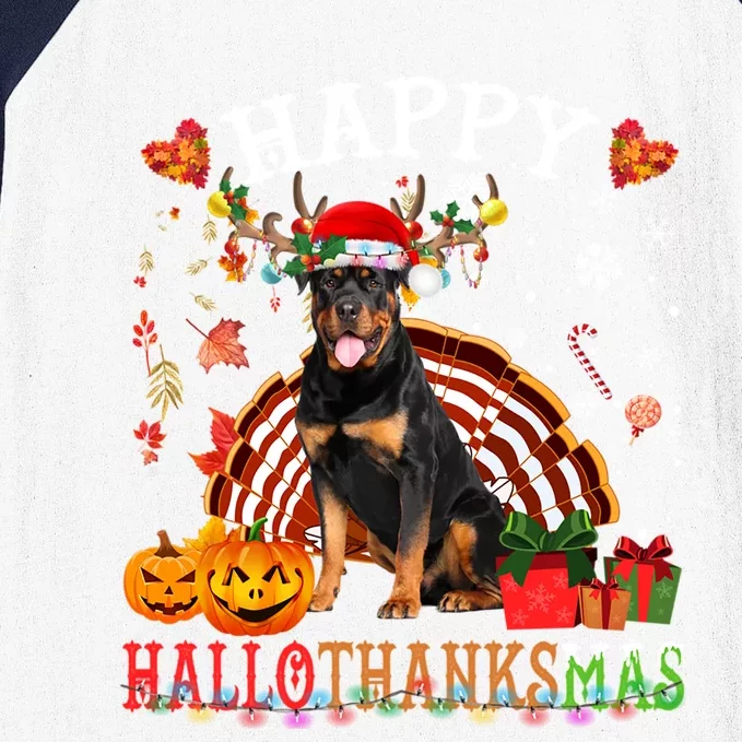 Halloween Thanksgiving Christmas Rottweiler Hallothanksmas Gift Baseball Sleeve Shirt