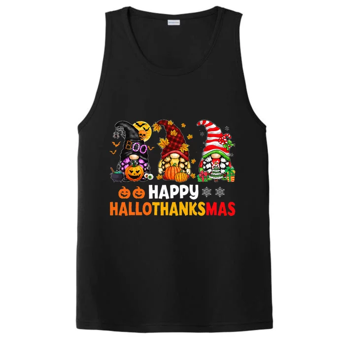 halloween thanksgiving christmas happy hallothanksmas gnomes Performance Tank