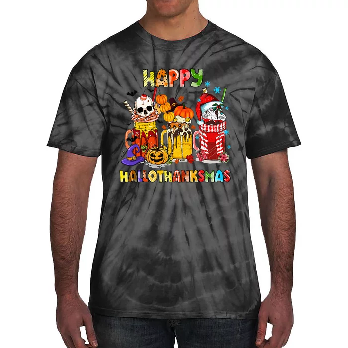 Halloween Thanksgiving Christmas Happy Hallothanksmas Funny Tie-Dye T-Shirt