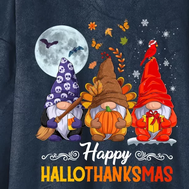 Halloween Thanksgiving Christmas Happy HalloThanksMas Gnomes Hooded Wearable Blanket