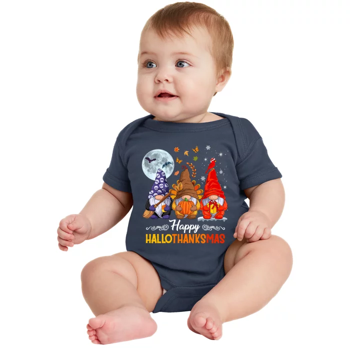 Halloween Thanksgiving Christmas Happy HalloThanksMas Gnomes Baby Bodysuit