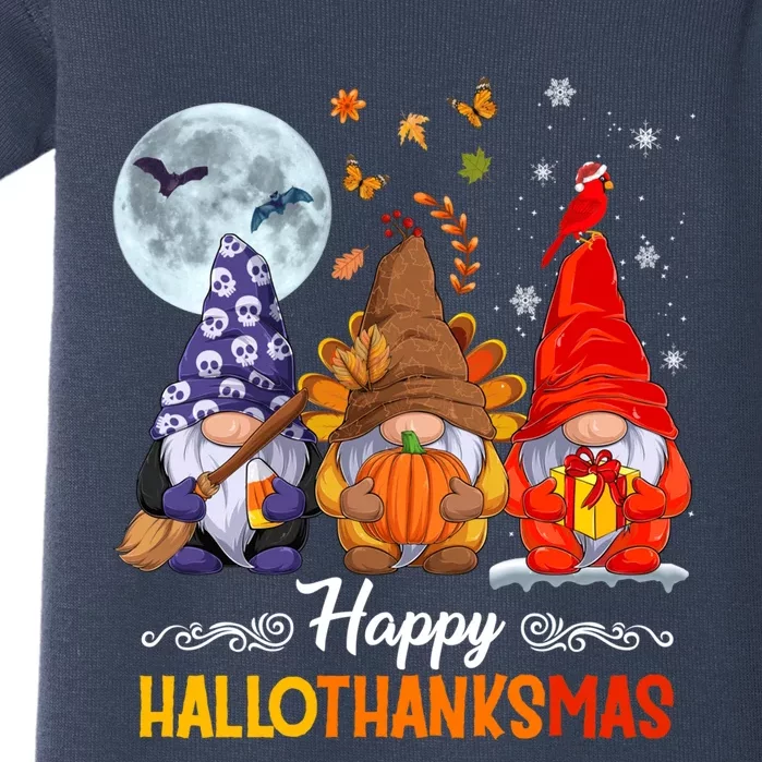 Halloween Thanksgiving Christmas Happy HalloThanksMas Gnomes Baby Bodysuit