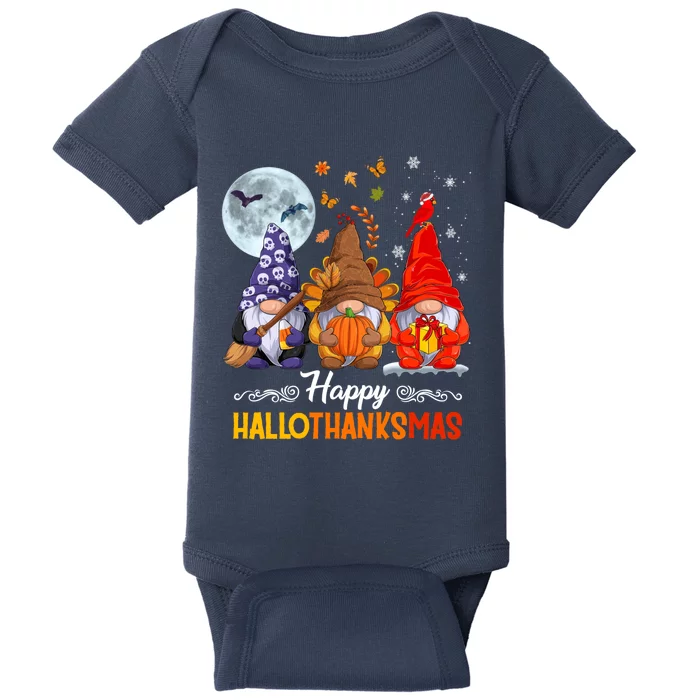 Halloween Thanksgiving Christmas Happy HalloThanksMas Gnomes Baby Bodysuit