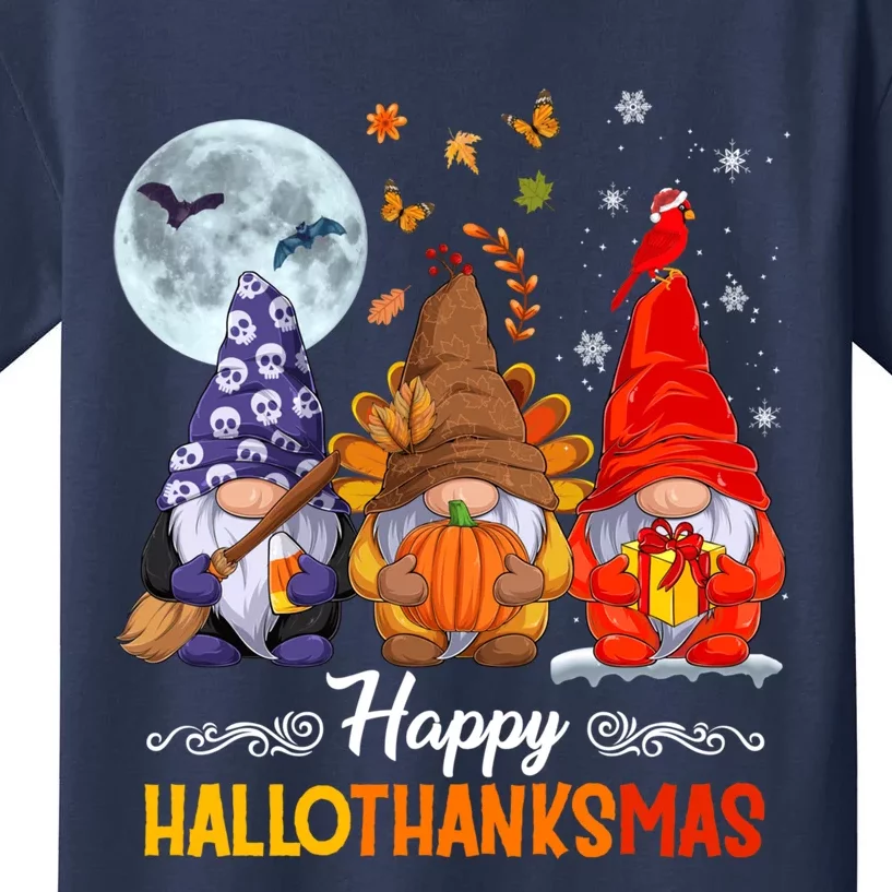 Halloween Thanksgiving Christmas Happy HalloThanksMas Gnomes Kids T-Shirt