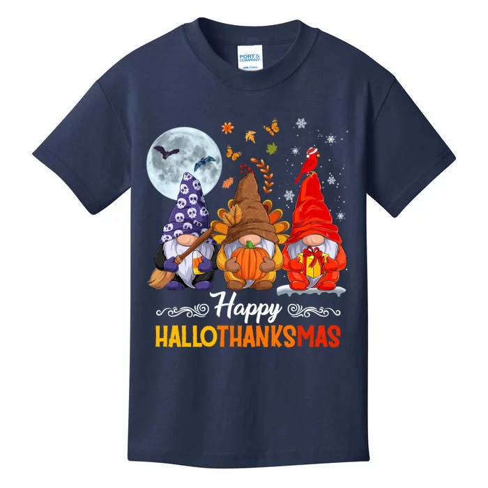 Halloween Thanksgiving Christmas Happy HalloThanksMas Gnomes Kids T-Shirt