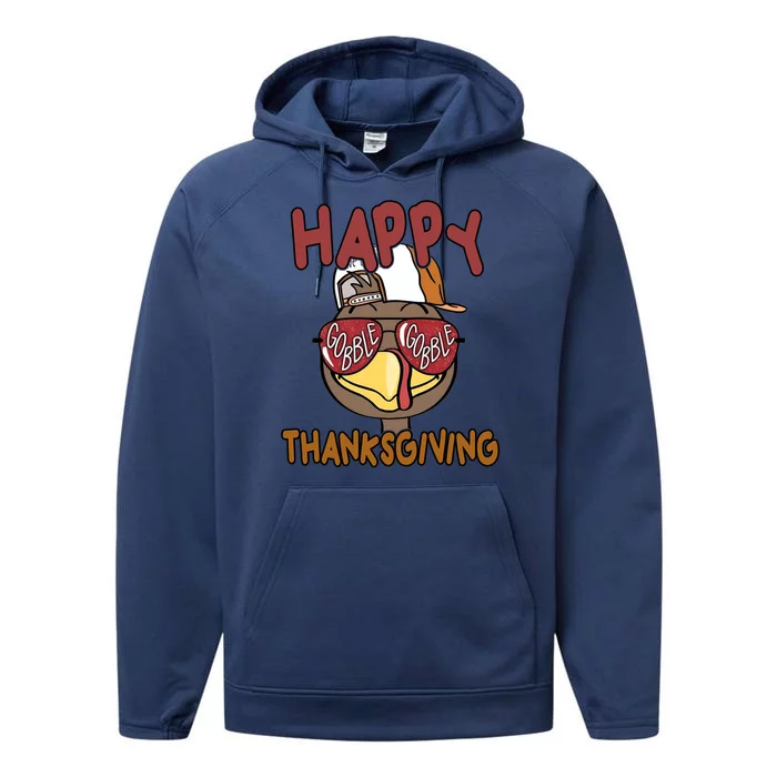 Happy Thanksgiving Cool Gobble Turkey Performance Fleece Hoodie