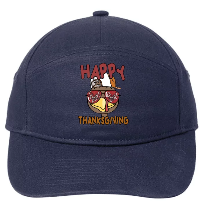 Happy Thanksgiving Cool Gobble Turkey 7-Panel Snapback Hat