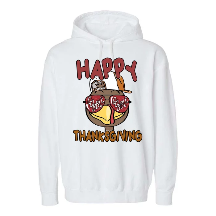 Happy Thanksgiving Cool Gobble Turkey Garment-Dyed Fleece Hoodie