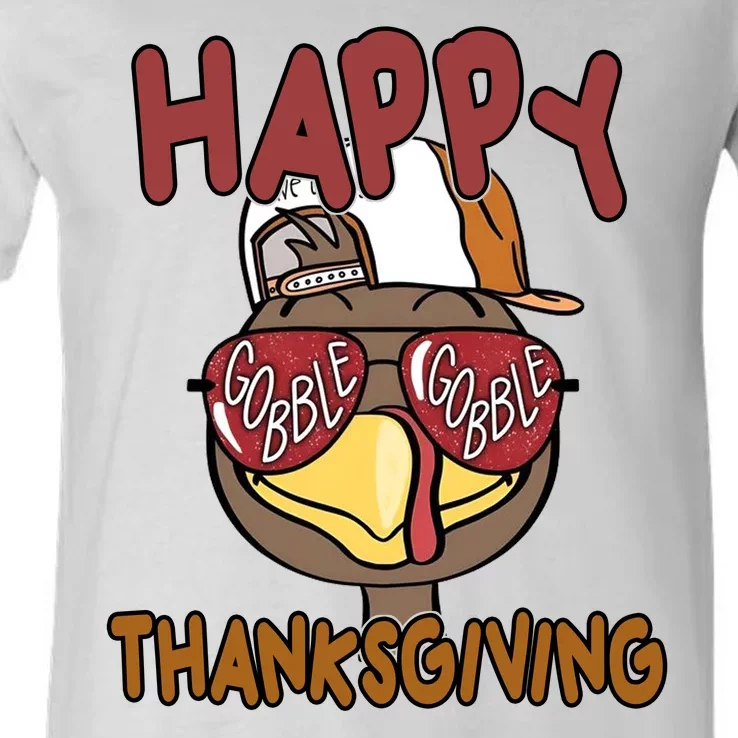 Happy Thanksgiving Cool Gobble Turkey V-Neck T-Shirt