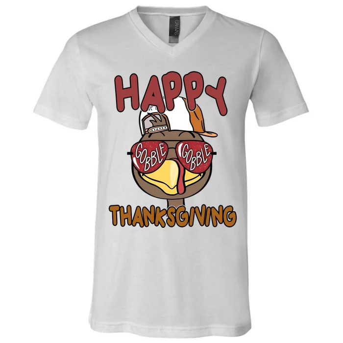 Happy Thanksgiving Cool Gobble Turkey V-Neck T-Shirt