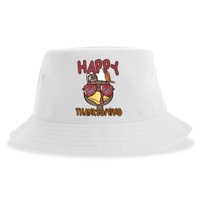 Happy Thanksgiving Cool Gobble Turkey Sustainable Bucket Hat