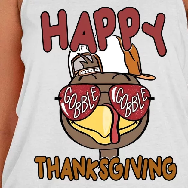 Happy Thanksgiving Cool Gobble Turkey Women's Knotted Racerback Tank