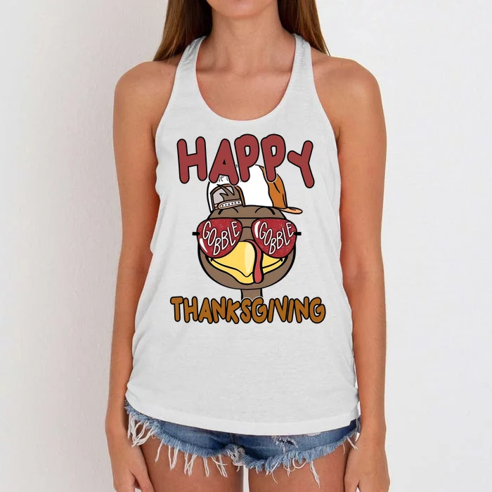 Happy Thanksgiving Cool Gobble Turkey Women's Knotted Racerback Tank