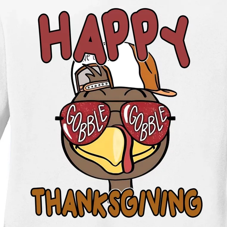 Happy Thanksgiving Cool Gobble Turkey Ladies Long Sleeve Shirt