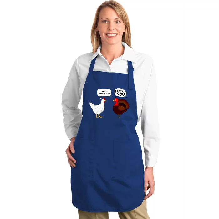 Happy Thanksgiving Chicken Vs Turkey Funny Full-Length Apron With Pocket