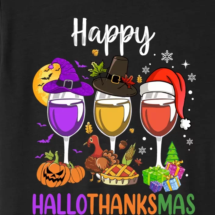 Halloween Thanksgiving Christmas Happy Hallothanksmas Wine ChromaSoft Performance T-Shirt