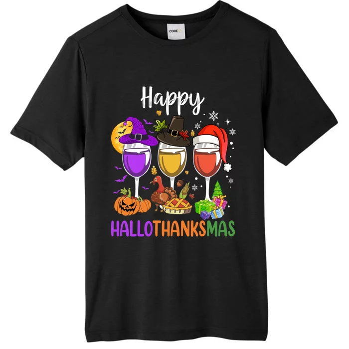 Halloween Thanksgiving Christmas Happy Hallothanksmas Wine ChromaSoft Performance T-Shirt