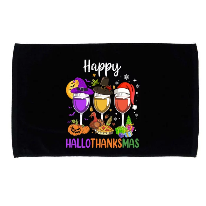 Halloween Thanksgiving Christmas Happy Hallothanksmas Wine Microfiber Hand Towel