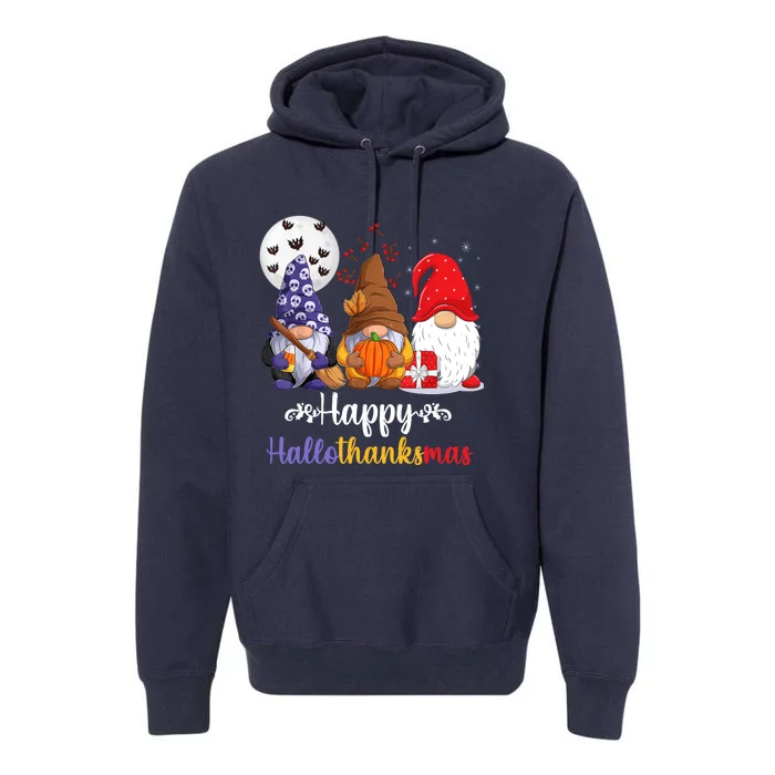 Halloween Thanksgiving Christmas Happy HalloThanksMas Gnomes Premium Hoodie