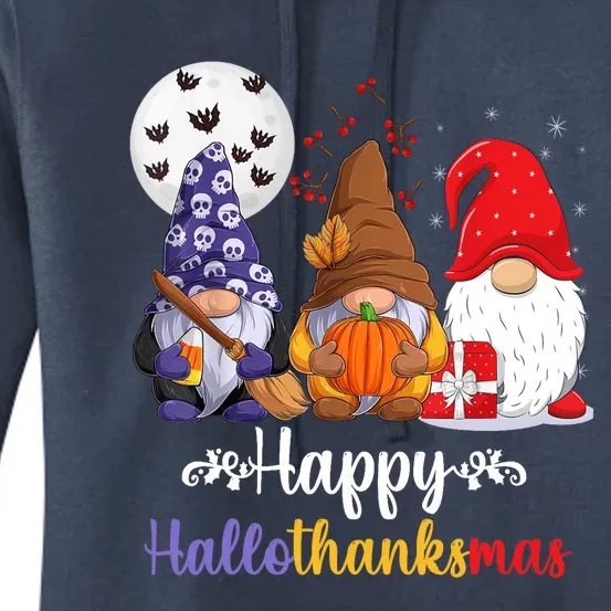 Halloween Thanksgiving Christmas Happy HalloThanksMas Gnomes Women's Pullover Hoodie