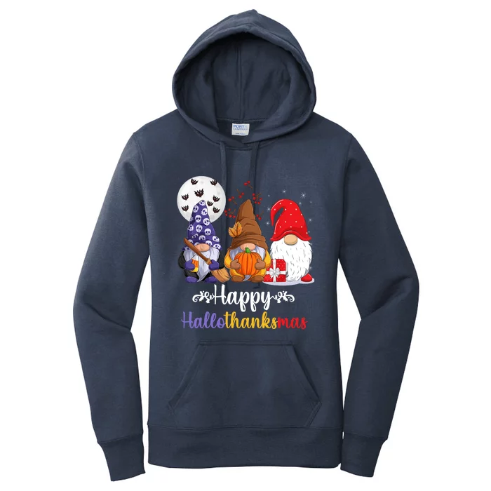 Halloween Thanksgiving Christmas Happy HalloThanksMas Gnomes Women's Pullover Hoodie