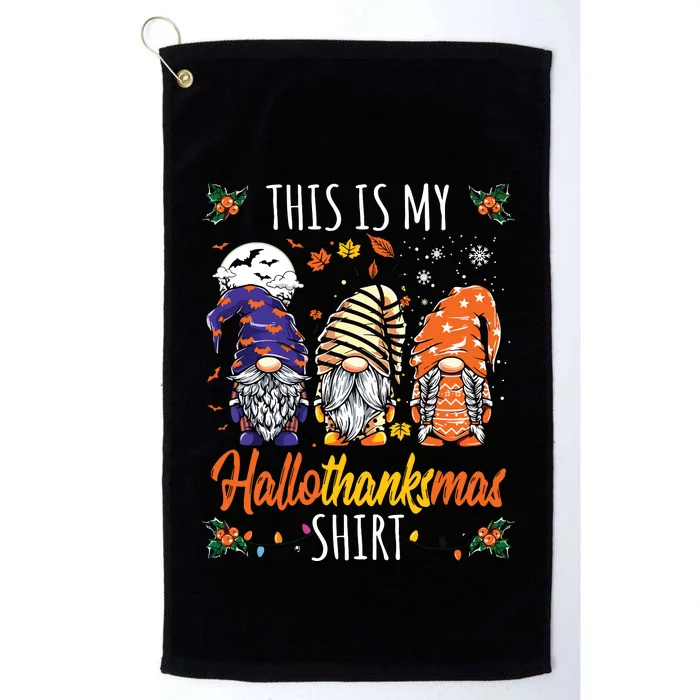 Halloween Thanksgiving Christmas Funny Hallothanksmas Gnomes Platinum Collection Golf Towel