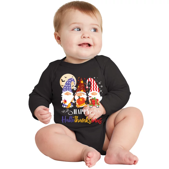 Halloween Thanksgiving Christmas Gnome Happy Hallothanksmas Baby Long Sleeve Bodysuit