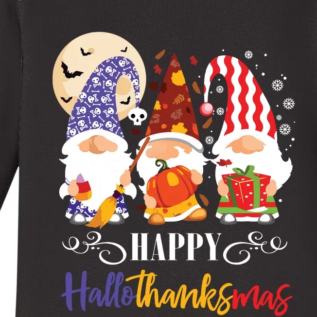 Halloween Thanksgiving Christmas Gnome Happy Hallothanksmas Baby Long Sleeve Bodysuit