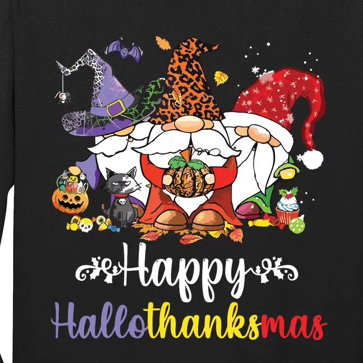 Halloween Thanksgiving Christmas Happy Hallothanksmas Gnome Long Sleeve Shirt