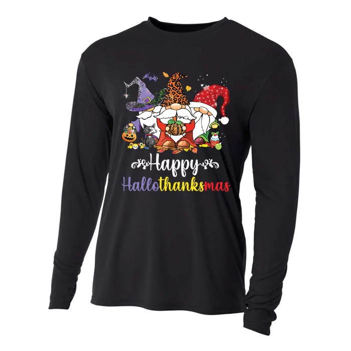 Halloween Thanksgiving Christmas Happy Hallothanksmas Gnome Cooling Performance Long Sleeve Crew