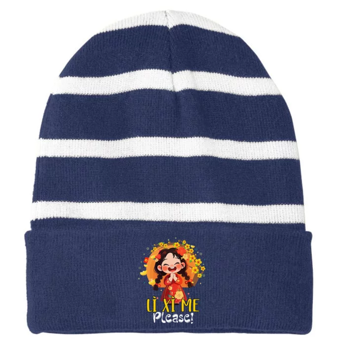 Happy Tet Chuc Mung Nam Moi 2025 Li Xi Me Please Striped Beanie with Solid Band