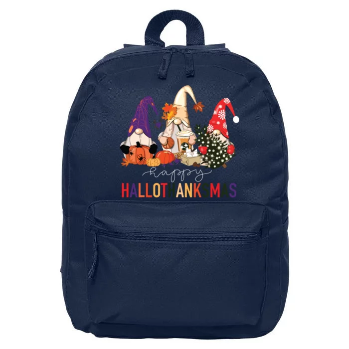 Halloween Thanksgiving Christmas Happy Hallothanksmas Gnomes 16 in Basic Backpack