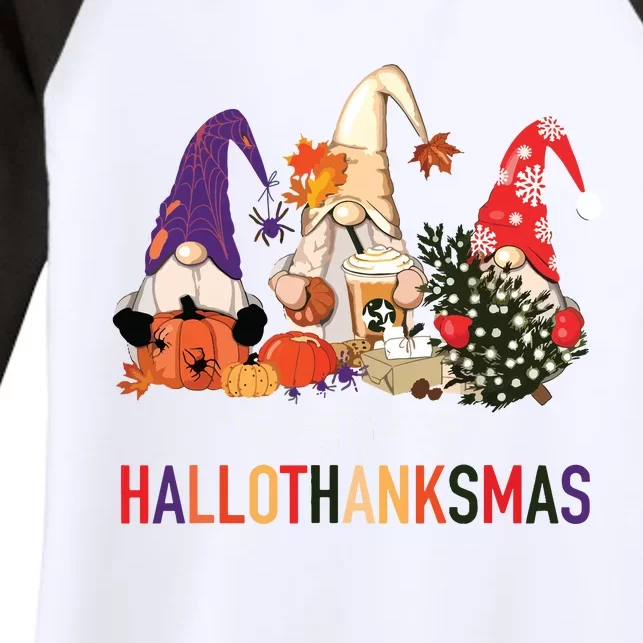 Halloween Thanksgiving Christmas Happy Hallothanksmas Gnomes Women's Tri-Blend 3/4-Sleeve Raglan Shirt