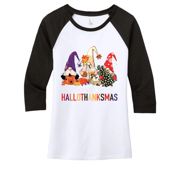 Halloween Thanksgiving Christmas Happy Hallothanksmas Gnomes Women's Tri-Blend 3/4-Sleeve Raglan Shirt