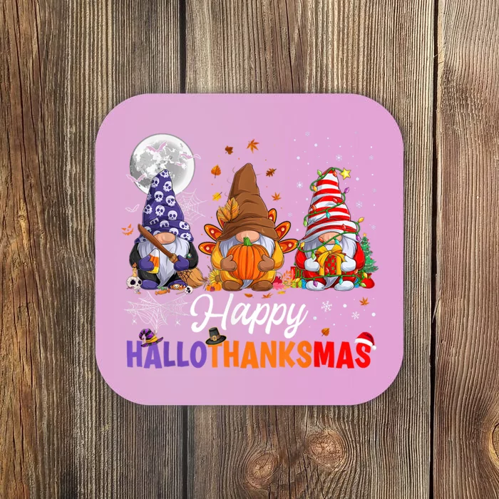 Halloween Thanksgiving Christmas Happy HalloThanksMas Gnomes Coaster