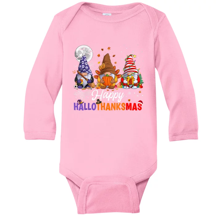 Halloween Thanksgiving Christmas Happy HalloThanksMas Gnomes Baby Long Sleeve Bodysuit