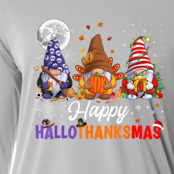 Halloween Thanksgiving Christmas Happy HalloThanksMas Gnomes Cooling Performance Long Sleeve Crew