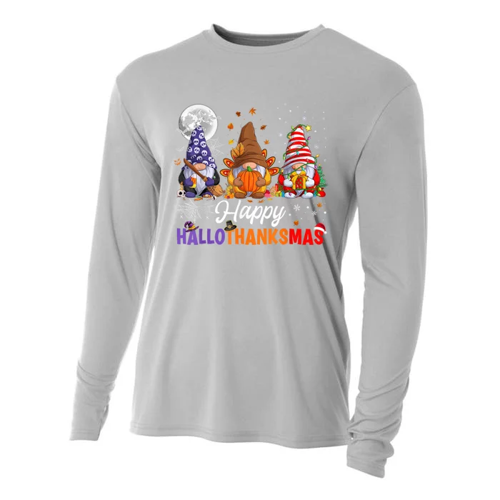 Halloween Thanksgiving Christmas Happy HalloThanksMas Gnomes Cooling Performance Long Sleeve Crew