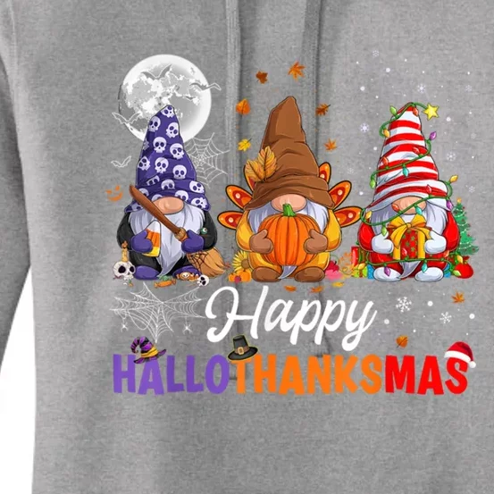 Halloween Thanksgiving Christmas Happy HalloThanksMas Gnomes Women's Pullover Hoodie