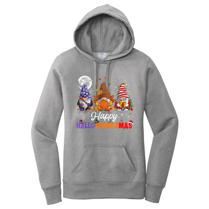 Halloween Thanksgiving Christmas Happy HalloThanksMas Gnomes Women's Pullover Hoodie