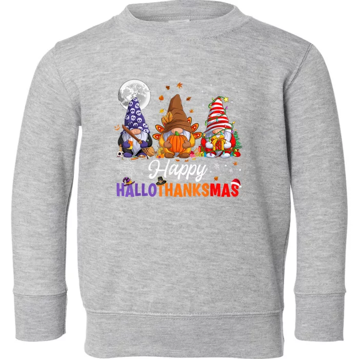 Halloween Thanksgiving Christmas Happy HalloThanksMas Gnomes Toddler Sweatshirt