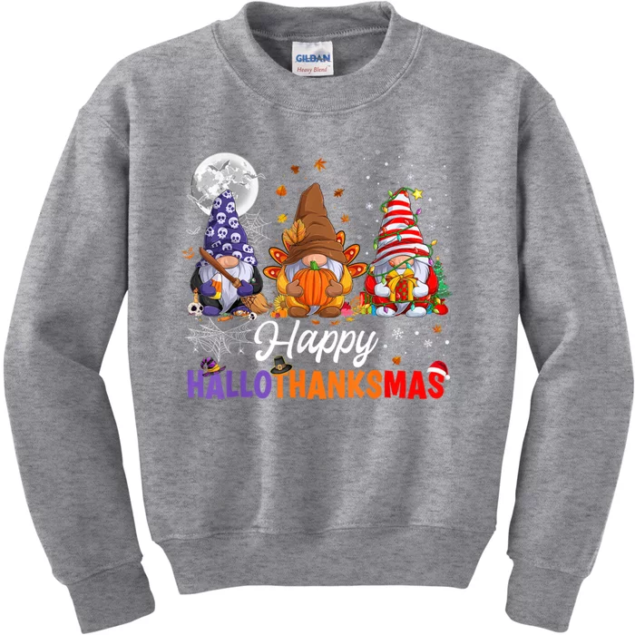 Halloween Thanksgiving Christmas Happy HalloThanksMas Gnomes Kids Sweatshirt