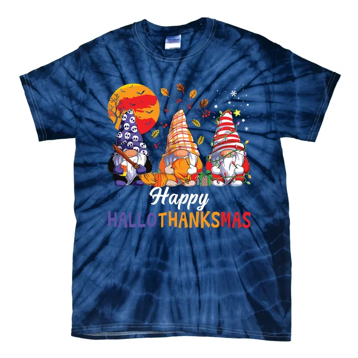 Halloween Thanksgiving Christmas Happy Hallothanksmas Gnomes Tie-Dye T-Shirt