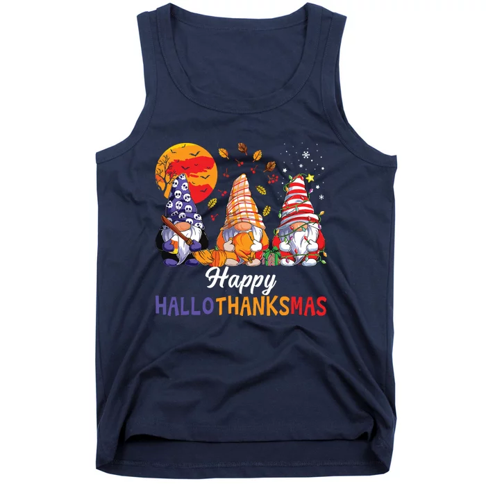 Halloween Thanksgiving Christmas Happy Hallothanksmas Gnomes Tank Top