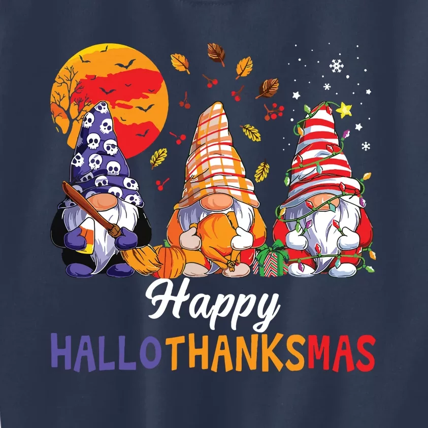 Halloween Thanksgiving Christmas Happy Hallothanksmas Gnomes Kids Sweatshirt