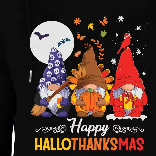 Halloween Thanksgiving Christmas Happy Hallothanksmas Gnomes Womens Funnel Neck Pullover Hood