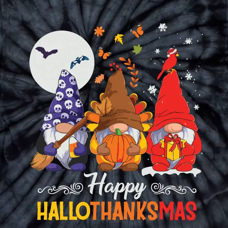 Halloween Thanksgiving Christmas Happy Hallothanksmas Gnomes Tie-Dye T-Shirt