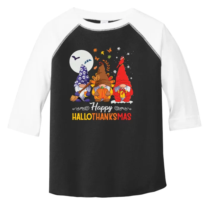 Halloween Thanksgiving Christmas Happy Hallothanksmas Gnomes Toddler Fine Jersey T-Shirt