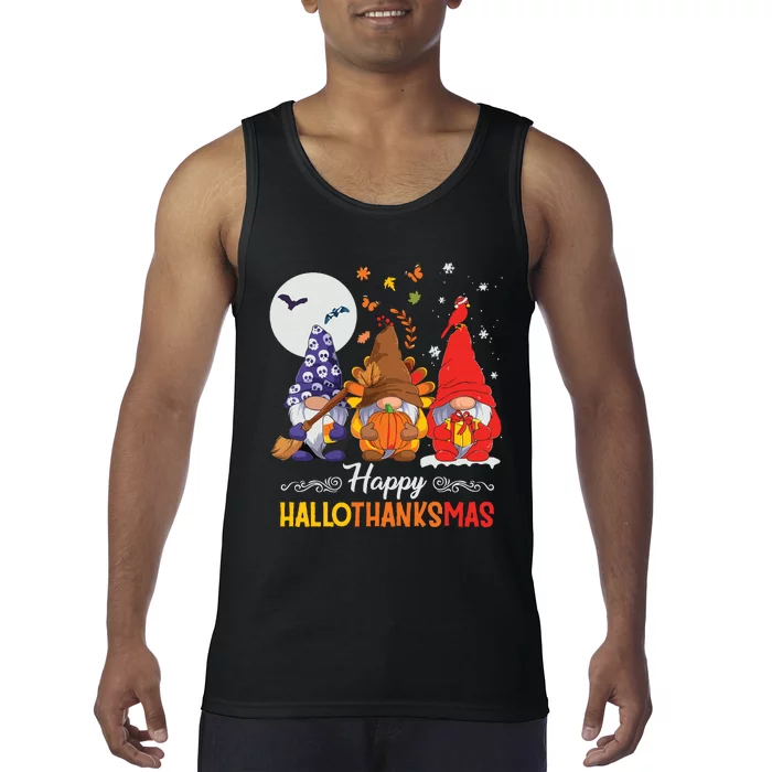 Halloween Thanksgiving Christmas Happy Hallothanksmas Gnomes Tank Top